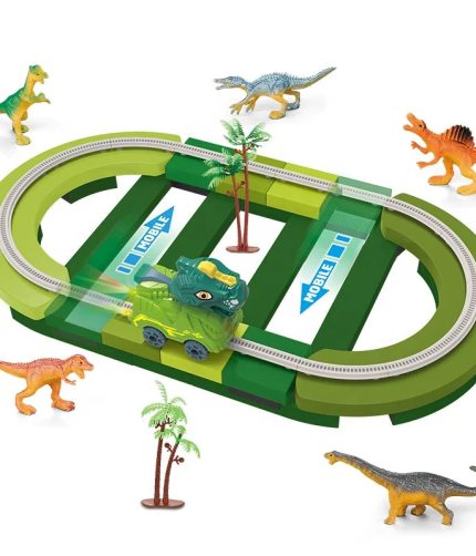 57PCS Dinosaur Educational DIY Interlocking Toy Electric Car Race Slot Track Toy for Kids