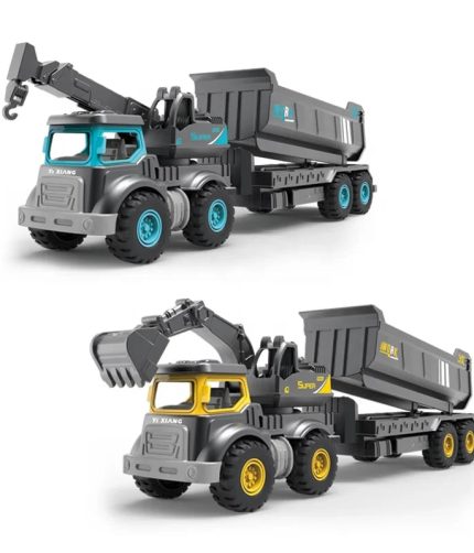 Samtoy 5PCS Simulation Model Car Moveable Engineering Construction Trailer Friction Toy Vehicles Inertia Car for Gift