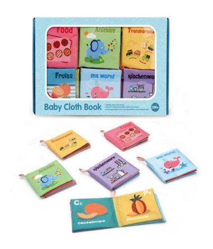 Samtoy 6 PCS Early Education Eco-friendly Washable High Contrast Activity Touch Felt Fabric Soft Baby Cloth Book with Teether