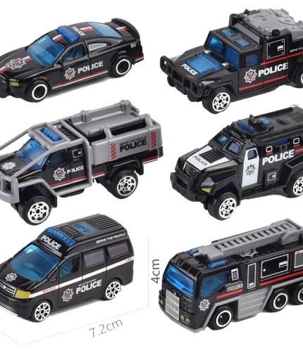 6PCS Children Small Metal Die Cast Model Car Friction Alloy Toys 1:64 Police Car Toy for Kids