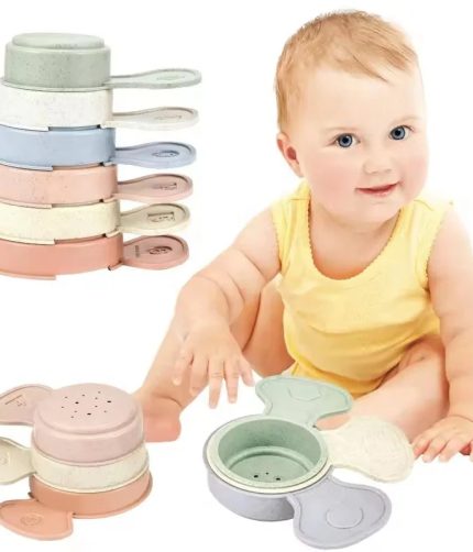 6PCS Squeeze Sorting Nesting Building Blocks Baby Teething Bite Bath Toy Stacking Cups Soft Rubber Silicone Stacking Toy