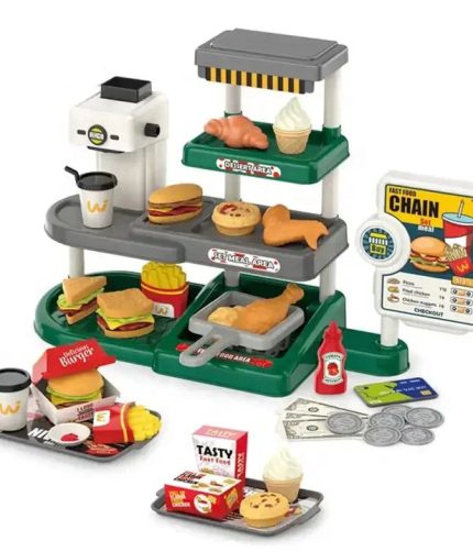 Samtoy 71PCS Mini Fast Food Set Role Real Cooking Set Kitchen Toys Pretend Play Preschool Kitchen Food Toys with Water Outlet