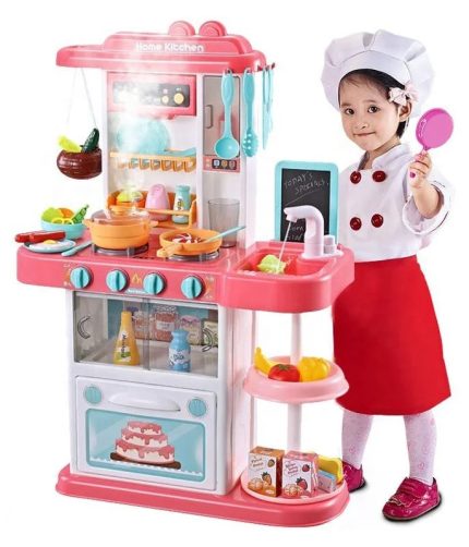 72CM 43PCS Girl Plastic Pretend Play Preschool Mist Spray Sink Cooking Set Toy Kitchens for Kids