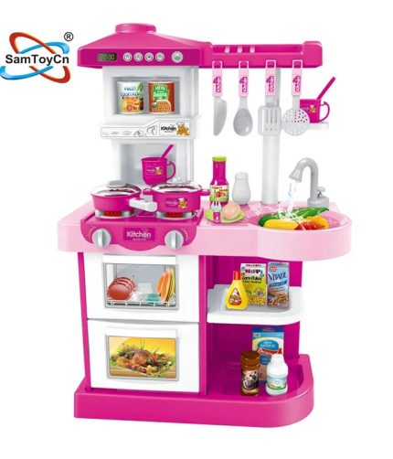 75CM Pink Girl Preschool Pretend Play Spraying Mist Kitchen Play Set Cooking Kitchen Toy with RC Funtion