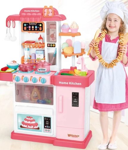 Samtoy 76CM Pretend Play Music Light Color Change Food Sprayer Water Kitchen Table with Ice Cream Stand
