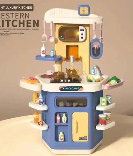 88CM Electric Simulated Pretend Play Preschool Real Cooking Set Water Spray Kitchen Toywith Acoustooptic Microwave Oven