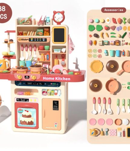 Samtoy 88PCS Girls Electric Pretend Simulation Spraying Modern Miniature Real Cooking Set Children Kitchen for Kids