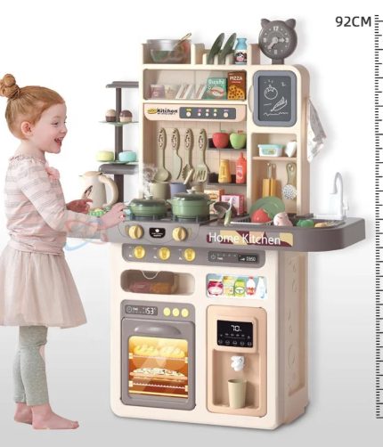 92CM Simulation Electric Water Function Sound Light Cooking Table Pretend Play Toys Mini Kitchen Toys Cooking Set for Kid