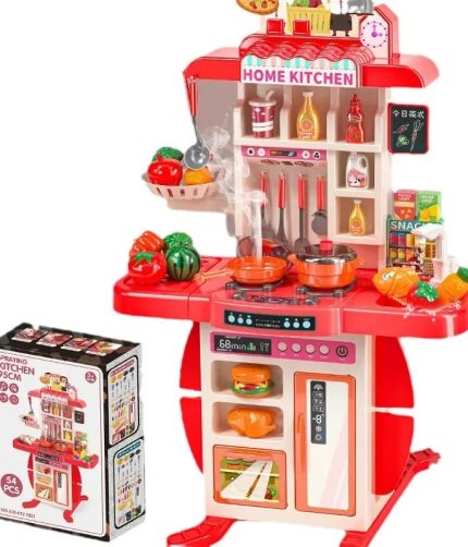 95CM 54PCS Electric Simulated Pretend Play Preschool Real Cooking Set Water Spray Kitchen Toy with Music Light
