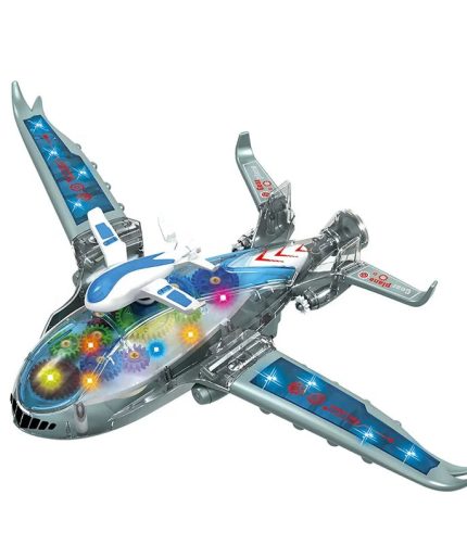 B/O Plastic Transparent Small Friction Toy Plane Gear Toys for Kids with Light and Music