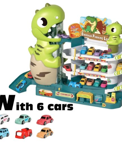 Car Adventure Toy Vehicle Garage Toy Dinosaur Race Car Track Ramp Parking Lot Toy for Boys with 6 Mini Cars