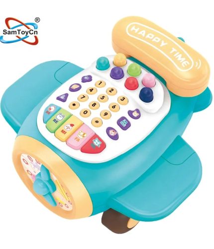 Samtoy Cartoon Plane Educational Baby Toys Crawling Telephone Push Drag Music Phone Toy for Toddlers