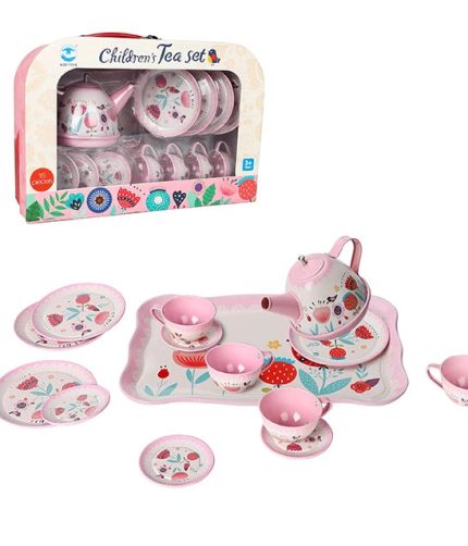 Children Tinplate Afternoon Tea Girls Party Pretend Play Kitchen Tea Set Toy with Handbox for Kids Gift