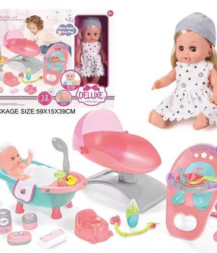 Samtoy Custom14 Inch 12 Sounds Viny Baby Silicone Reborn Dressing Girl Doll with Baby Stroller Bed and Other Accessories