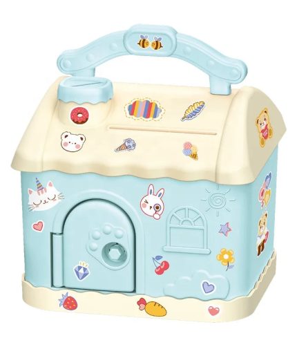 Samtoy Cute DIY Sticker Pretend Play Coin Storage House Saving Money Boxes Piggy Bank for Kids Birthday Gifts With Lock Key