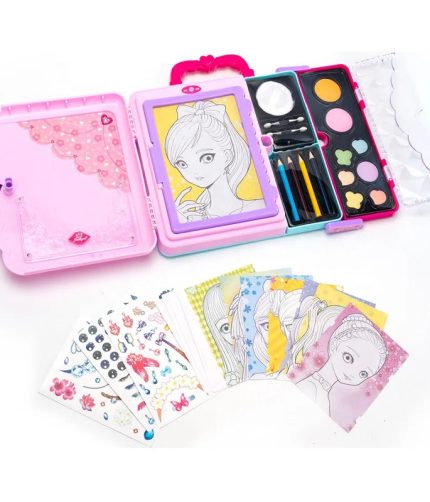 DIY Creative Drawing Beauty Fashion Pretend Play Art Book Eye Shadow Lip Gloss Kids Makeup Sets Kit Girls Toys With Light