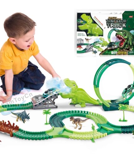 Samtoy Diy Dinosaur Indoor Adventure Park Kids Roller Coaster Toy 1:64 Slot Car Racing Track Electric Car Track With Lights