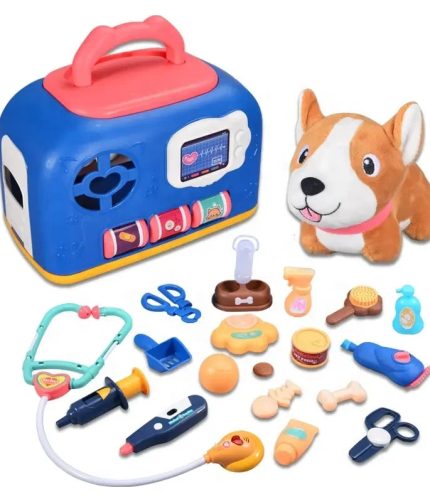 Samtoy DIY Doctor Play House 21PCS Mini Plush Cat Dog Portable Pet Cages Houses Other Pretend Play With Light Music