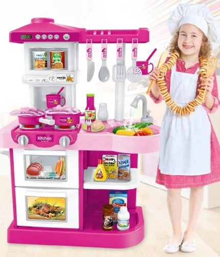 DIY Simulation Role Play Pink Pretend Play Plastic Educational Toys for Kids Kitchen Toys With Water Outlet Function