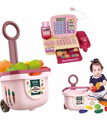 Educational Fun Cash Register Shopping Cart Set Other Pretend Play Interactive Supermarket Grocery Toys with Food Model