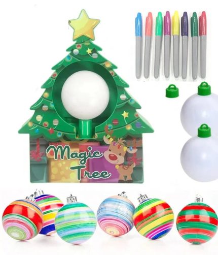 Electric DIY Decorative Ball Toy Coloring Kit Surprise Egg Christmas Tree Drawing Toy With Light Music and 8 Color Pens