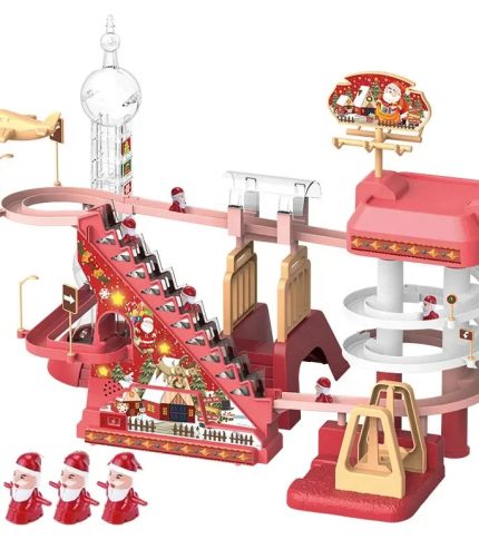 Electric Indoor Game Christmas Staircase Slot Slide Large Roller Coaster Climbing Stairs Toy Race Track Toy For Kids Gift