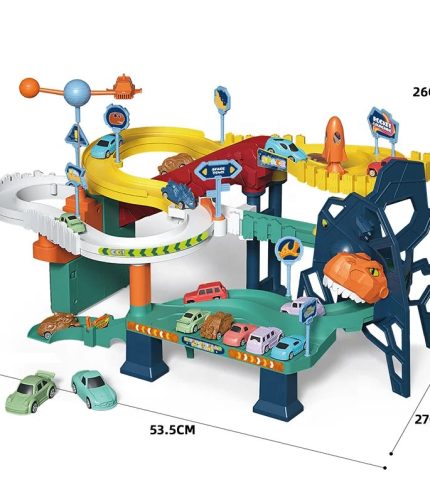 Electric Ladder Inertia Slide Mini Car Adventure Toy Dinosaur Space Orbit Slot Toy Diy Assembly Rail Car Toy with Music