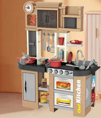 Electric Modern Kitchen Table Set Role Play Kitchen Play Simulation Toy Set With Sound Light Water Outlet