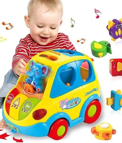 Electric Multifunction Universal Intelligent 3D Building Blocks Matching Puzzle Baby Bus Toy with Light Music