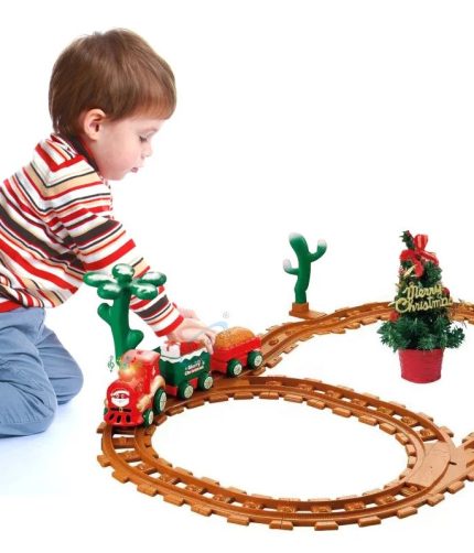 Electrical Assembled DIY Christmas Adventure Railway Trains Building Block Track Slot Toy Puzzle Rail Car for Kids