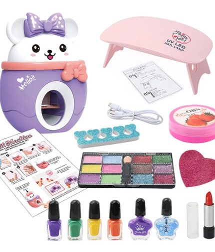 Samtoy Girls Pretend Play DIY Baking Machine Set Cute Nail Polish Eye Shadow Lipstick Nails Accessories Nail Art Toys