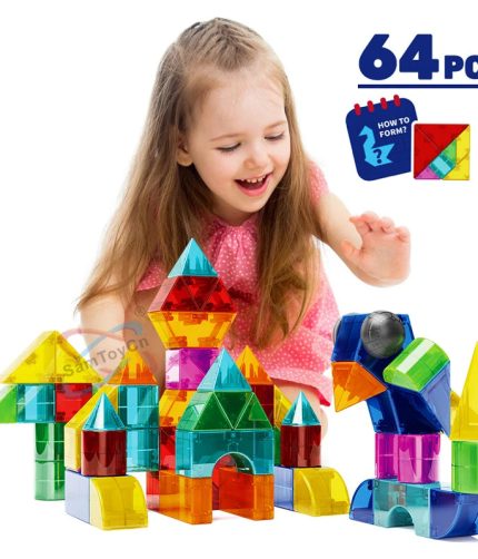 High Quality 64PCS Juguetes STEM DIY Geometry Construction Brick Set Magnetic Building Blocks Toys with Storage Bag