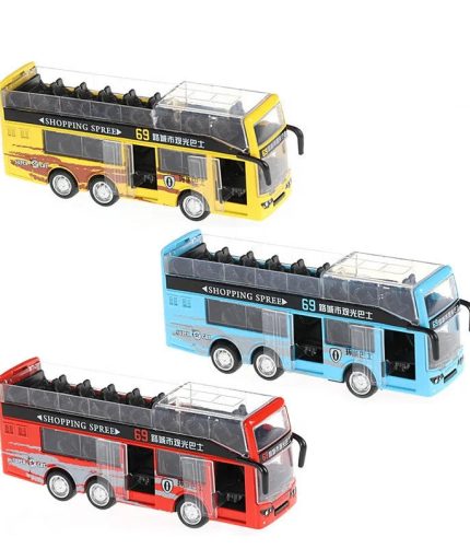 Samtoy Hot Selling Die Cast Bus Model Pull Back Bus Diecast Mini Alloy Toys Vehicles with Light and Music