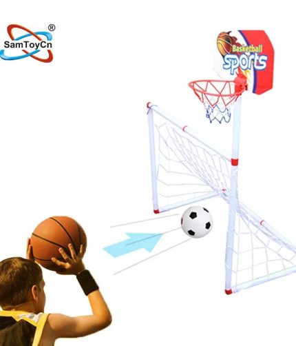 Kids 2 in 1 Folding indoor outdoor Sport Game Toys Mini Portable Soccer Football Goal with Basketball Stand