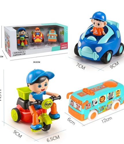 Kids 3PCS Plastic Cartoon Cute Bus Friction Power Pull Back Small Toy Car for Children