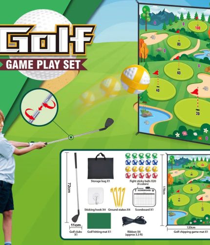 Kids Golf Set Toy Floding Metal Golf Clubs 20PCS 4 Color Fight Sticky Balls Indoor Sport Game with Floor Wall Mat