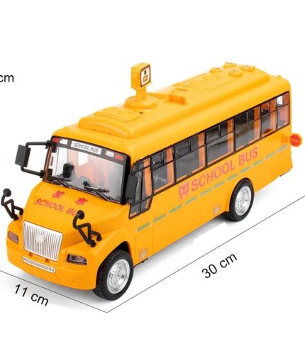 Kids Metal Alloy Friction Toy Vehicle Diecast Pull Back Yellow School Bus Toy for Boys with Light Sound