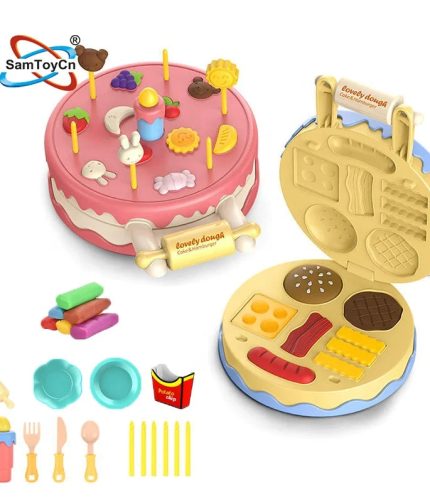 Samtoy Kids Non Toxic Soft Educational Pretend Play Kitchen DIY Cake Playdough Set Modeling Clay with Accessories