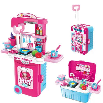 Kitchen Set Toys 3 In 1 Simulation Tableware Suitcase Luggage Pretend Play Role Playing Kid Toys Hot Selling Kitchen Toys