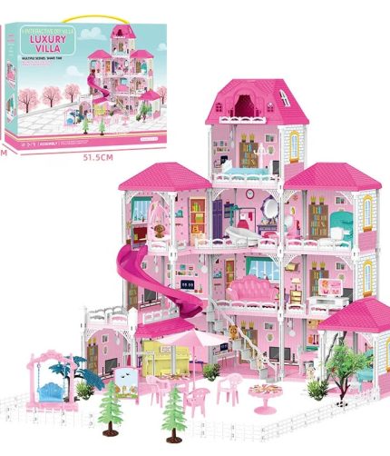 Large Simulation Pretend Play Diy Pink Girl Princess Toy Furniture Luxury Villa Castle Dollhouse Doll House Accessories