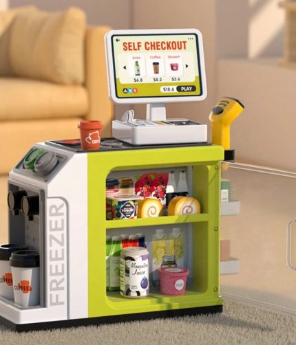 Samtoy Luxury Simulation 46PCS Mini Supermarket Table Grocery Store Shopping Pretend Play Set Supermarket Toys for Kids