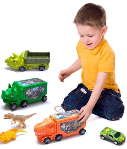 Samtoy Mini Dinosaur Model Container Car Set Can Hold Sugar Kid Inertial Slide Track Friction Toy Vehicle with Storage Function