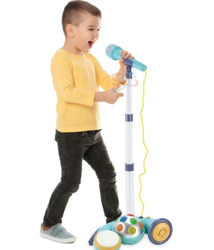 Multifunctional Flashing Light Desktop Hand Beat Drum Musical Instruments Kids Microphone Toy With Lifting Bracket