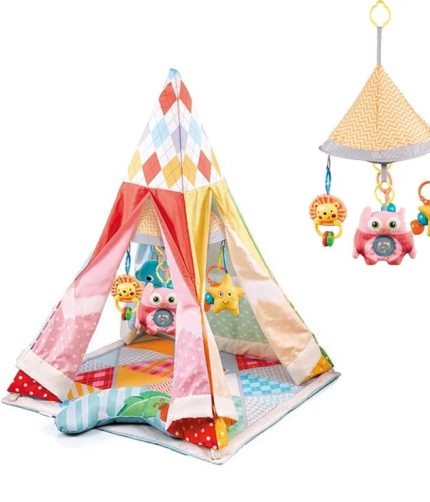 Newborn Play Mat Playhouse Musical Teether Foldable Teepee Baby Tent Baby Mat with Pillow for Toddlers