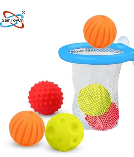 SamToy Non Toxic Baby Shower Time Floating Soft Sofe Rubber Spray Water Ball Shoot Bath Toys Hoops Net for Tub