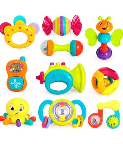ODM&OEM 10PCS BPA Free Boiling Soft Silicone Teether Ring Toys Baby Rattles for 0-6 Months Infants