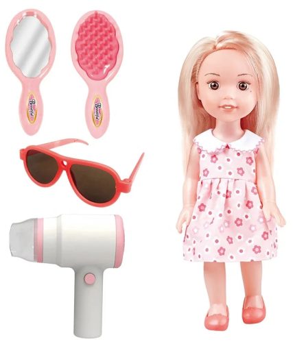 Pink Princess Dresses UP Comb Glasses Hair Dryer Set Accessories Newborn Baby 13 Inch Silicone Vinyl Doll for Girls Gift