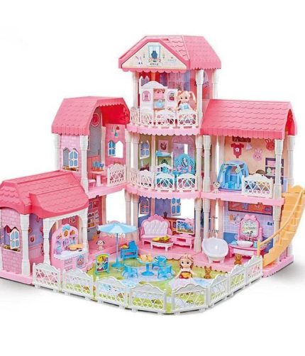 Plastic DIY Assembly House Model Furniture Toys Pretend Play Doll House Castle House Villa Toy For Girls
