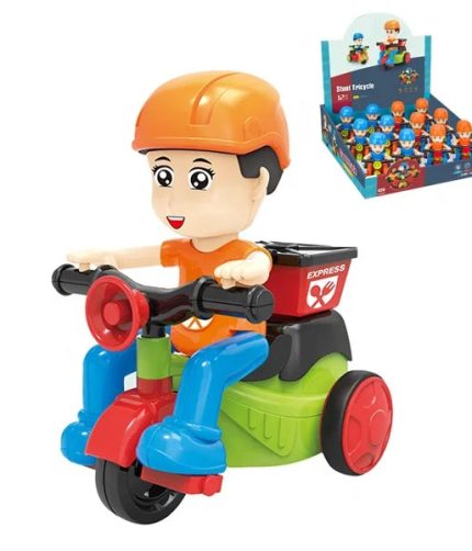 Plastic Inertial Toys Car Cute Cartoon Shape 360 Rotation Mini Stunt Tricycle Friction Car Toy Vehicle For Kids