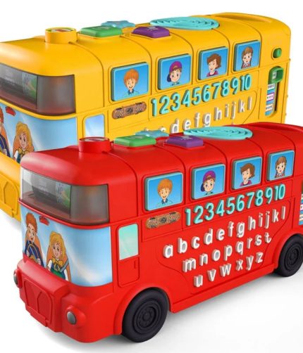 Samtoy Preschool Education Musical Funny Toy Vehicles School Bus Toy for Toddlers with Letters Numbers
